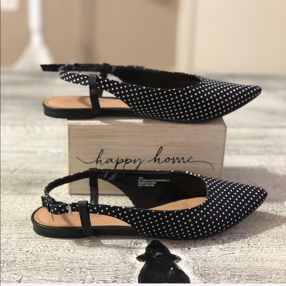 Lane Bryant white polka dot black flats size 10W